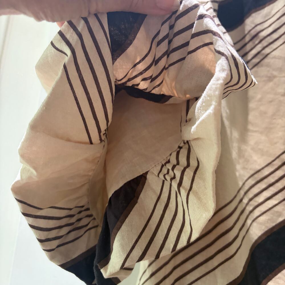 Karlie Juliet Stripe Puff Sleeve Button Dress Size Medium Tan and Brown Stripes - Picture 6 of 11